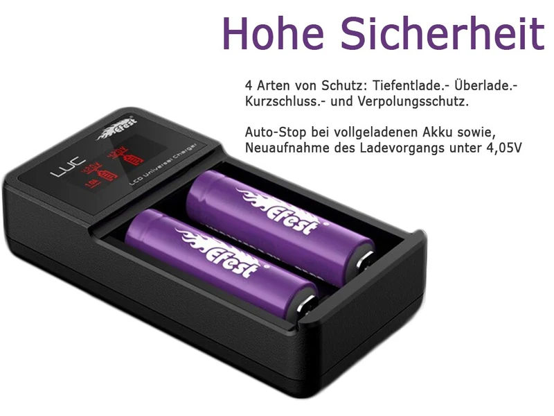 Efest LUC Ladegerät + 2x IMR 18650 - 3000mAh ungeschützt + Akkubox