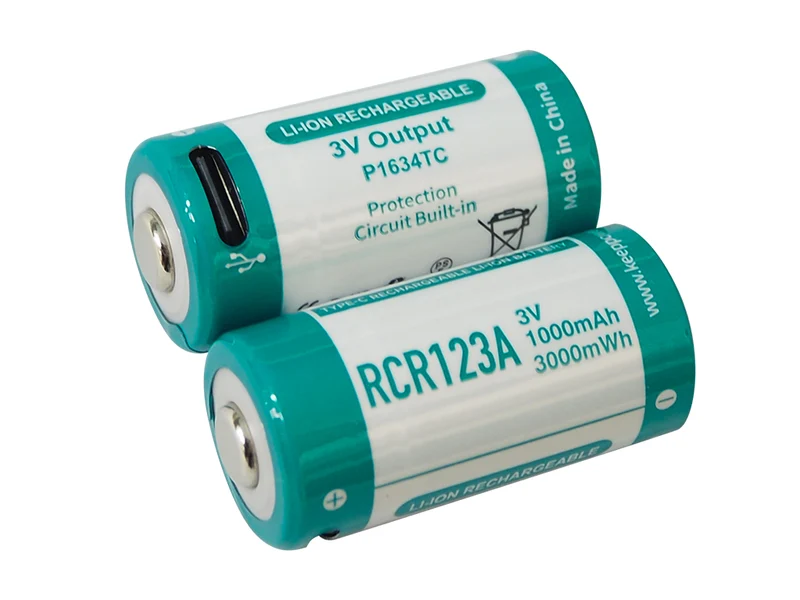 Keeppower RCR123A 3V 1000mAh Li-Ionen Akku USB-C