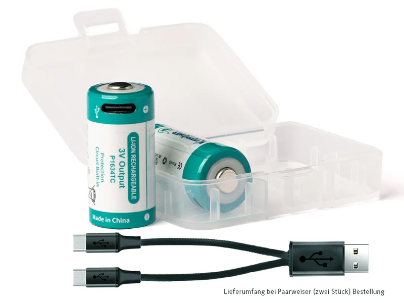 Keeppower RCR123A 3V 1000mAh Li-Ionen Akku USB-C