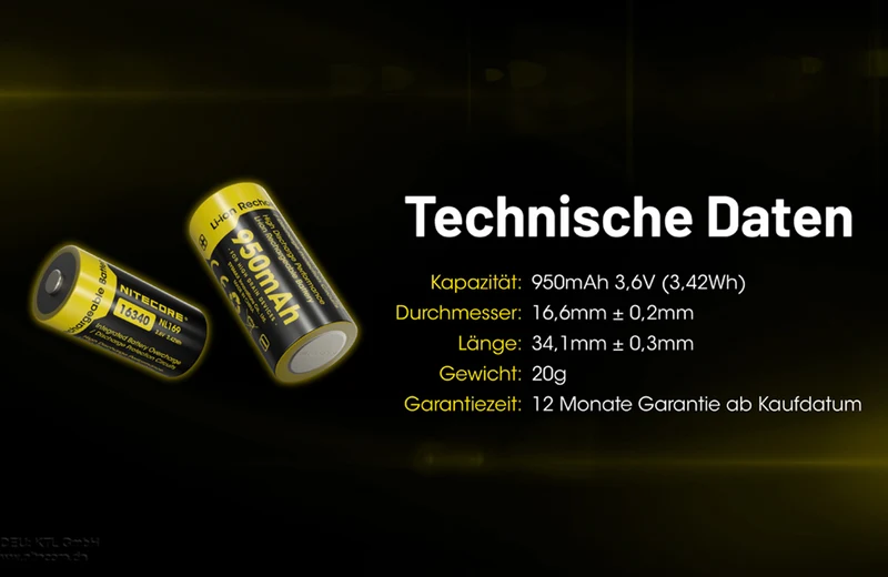 Nitecore 16340 NL169 950mAh 3,7V RCR123A