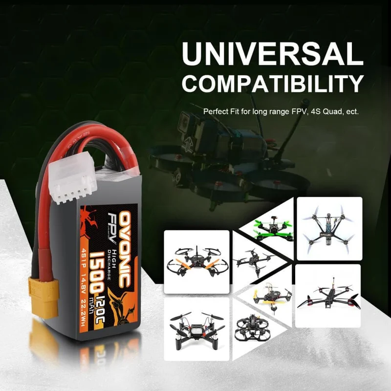Ovonic FPV 4S 1500mAh 120C 4S1P 14,8V LiPo-Akku mit XT60-Stecker (2 Stück)
