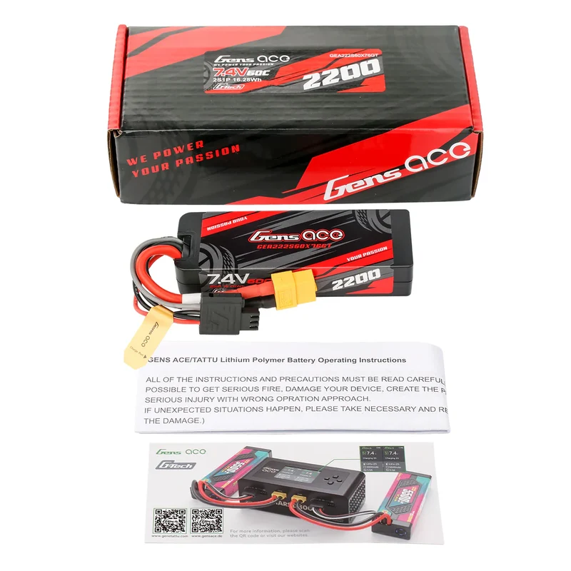 Gens Ace G-Tech 2S 2200mAh 7,4V 60C GRP-76 Hardcase Lipo-Akkupack mit XT60-Stecker