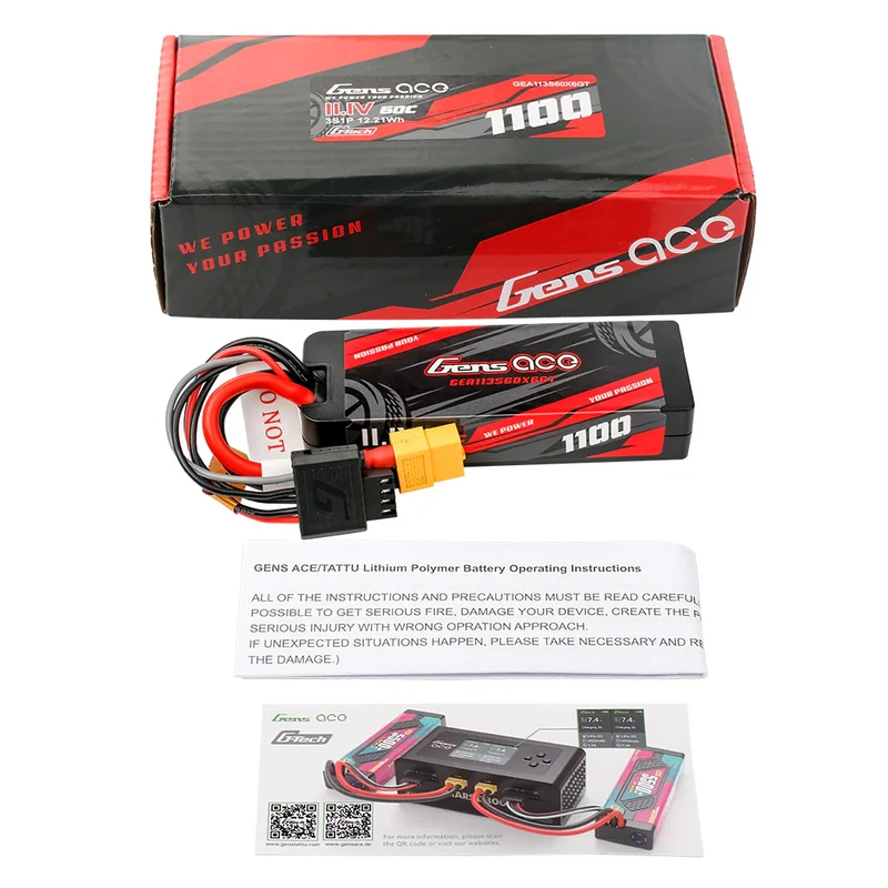 Gens Ace G-Tech 3S 1100mAh 11,1V 60C GRP-76 Hardcase Lipo-Akkupack mit XT60-Stecker