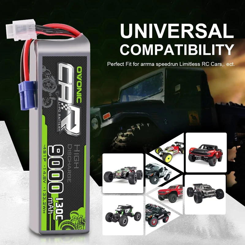 Ovonic Car 4S LiPo Akku 9000mAh 14,8V 130C RC Akku mit EC5 Stecker (2 Stück)