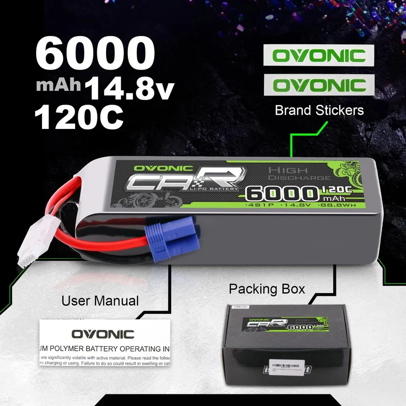 Ovonic Car 4S Lipo Akku 6000mAh 120C RC Akku 14,8V mit EC5 Stecker (2 Stück)