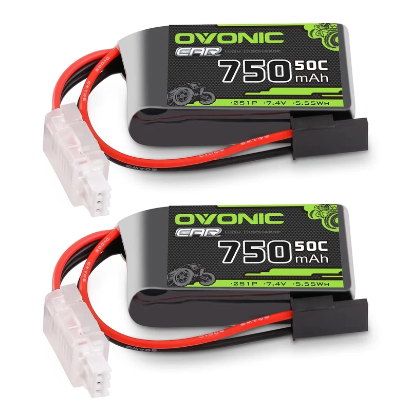 Ovonic Car 2S Lipo Akku 750mAh 2S1P 50C 7,4V RC CAR Lipo Akku mit XT60 zu TRA Anschluss (2 Stück)