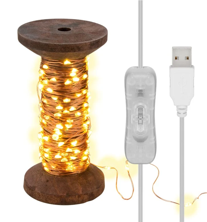 Goobay LED-Lichterkette "Garnspule", groß - mit USB-Kabel 3 m, Lichterkette 15 m mit 150 Micro-LEDs in Warmweiß (2700 K) und Schalter (Ein/Aus)