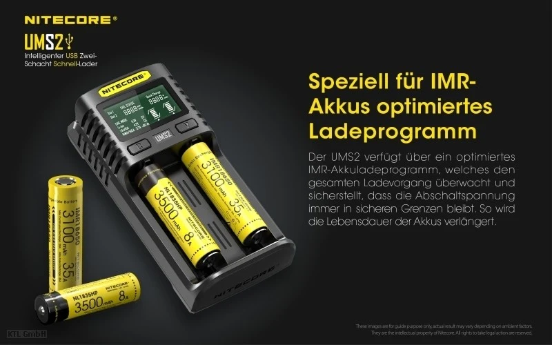 Nitecore UMS2 USB-Schnell-Ladegerät QC 2.0 kompatibel für Li-Ion Akkus