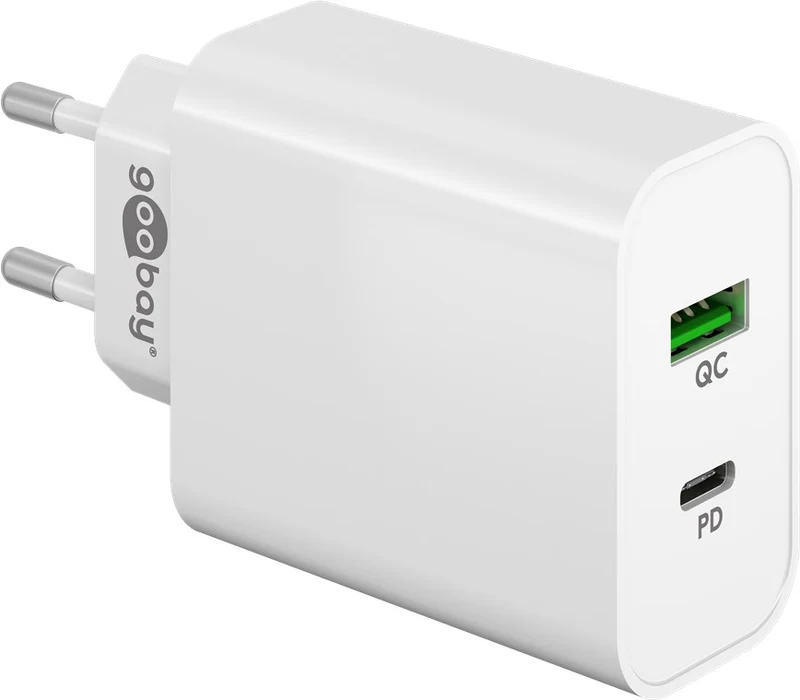 Goobay Dual-USB-Schnellladegerät PD/QC (45 W) weiß - Ladeadapter mit 1x USB-C™-Anschluss (Power Delivery) und 1x USB-A-Anschluss (Quick Charge 3.0)