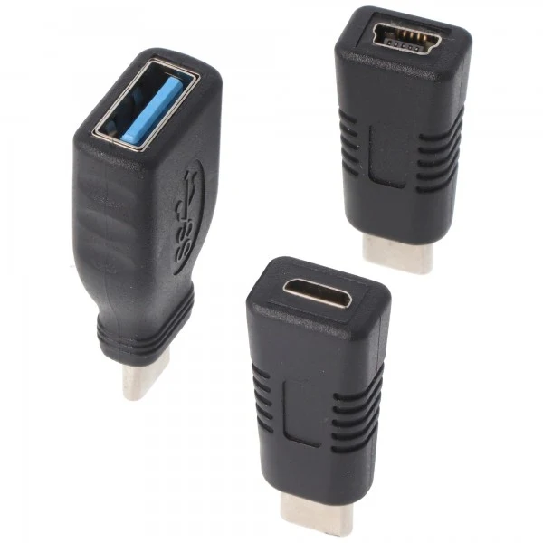 Heitech Adapter 3-er Set für Micro-USB und Mini-USB auf USB-C Stecker