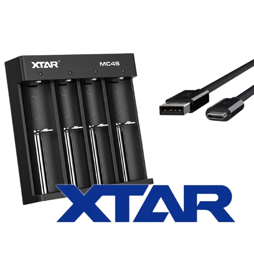 Xtar MC-4S Schnell-Ladegerät für 1-4 Stück Li-Ion und Ni/MH Akkus, Ladegerät mit USB-Ladekabel, ohne Netzteil