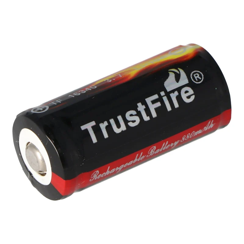 Trustfire 16340 Li-ion Akku 880mAh 3,6V - 3,7V PCB geschützt 36x16,4mm