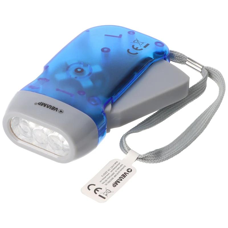 Velamp 3fach LED Dynamo Taschenlampe wiederaufladbar, Blau und Gelb, mit Anti Black Out Funktion