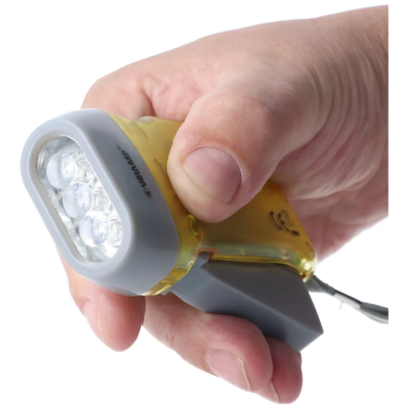 Velamp 3fach LED Dynamo Taschenlampe wiederaufladbar, Blau und Gelb, mit Anti Black Out Funktion