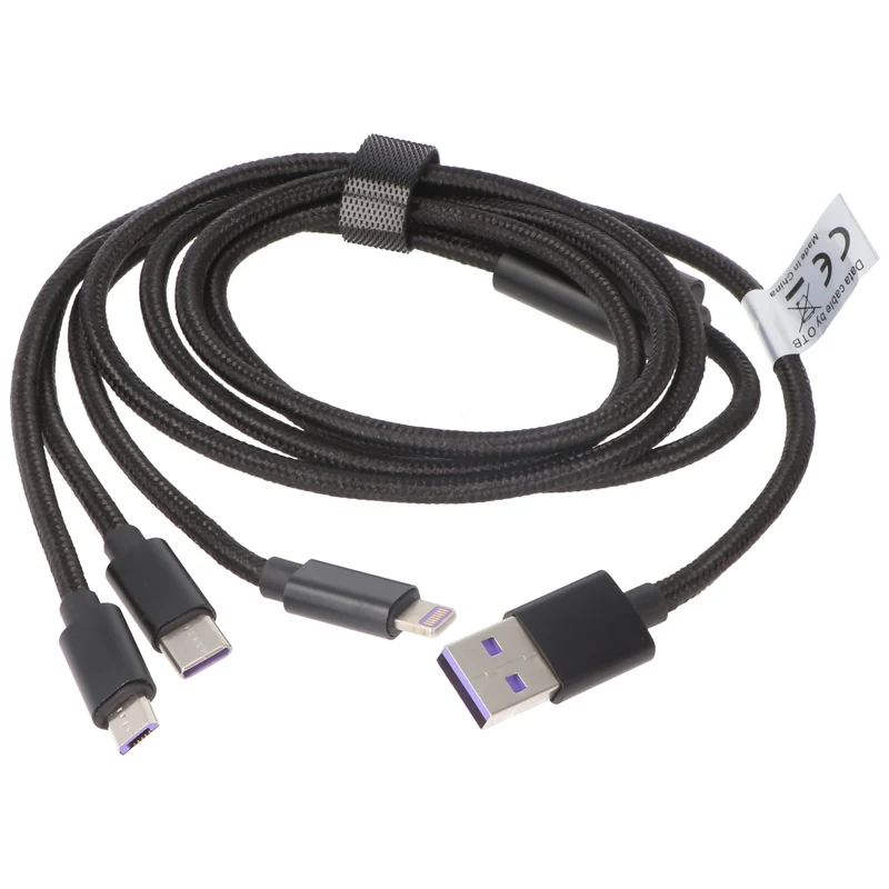 AccuCell 3IN1 USB Datenkabel passend für USB-C, iPhone, MICRO-USB Kabel 1 Meter SCHWARZ