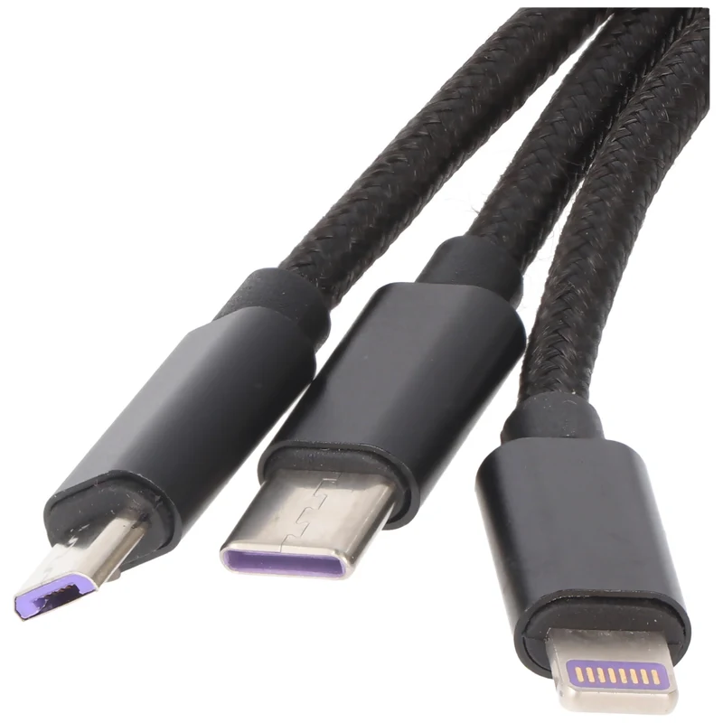 AccuCell 3IN1 USB Datenkabel passend für USB-C, iPhone, MICRO-USB Kabel 1 Meter SCHWARZ