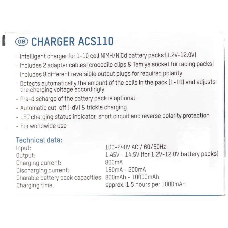 AccuCell Akkupack-Ladegerät ACS NiMH für 1,2 Volt bis 12 Volt AkkuPack z.B. Racing Pack 7,2V