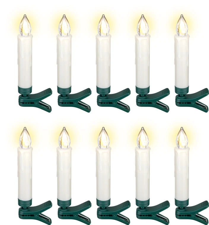 Goobay 10 kabellose LED-Weihnachtsbaumkerzen - mit Klemmen und IR-Fernbedienung für Timer, Leuchtmodi & Dimmer