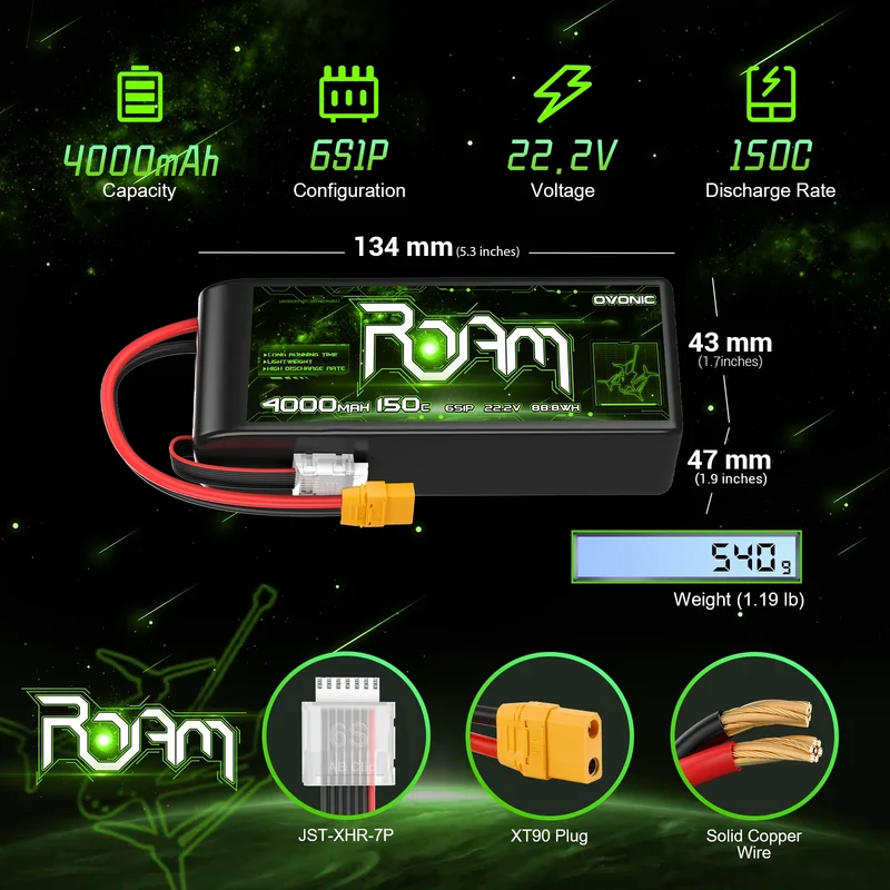 Ovonic Roam Series 6S Lipo Akku 4000mAh 6S1P 150C 22,2V Lipo Akku XT90-Stecker