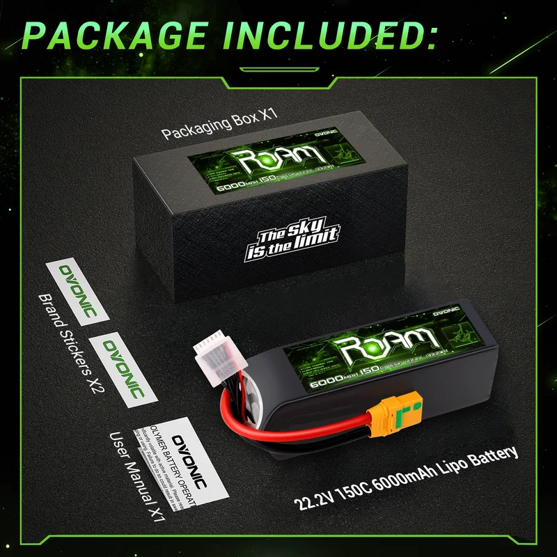 Ovonic Roam Series 6S Lipo Akku 6000mAh 6S1P 150C 22,2V Lipo Akku XT90-S