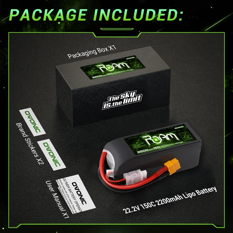 Ovonic Roam Series 6S Lipo Akku 2200mAh 6S1P 150C 22,2V Lipo Akku XT60-Stecker