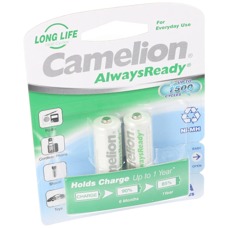Camelion AA, Mignon LR6, HR6, NiMH Akku mit 1,2V 800mAh in 2er Blisterverpackung, Always Ready mit geringer Selbstentladung, Ready to Use Akku