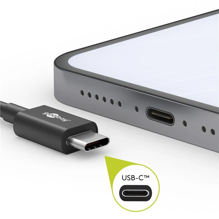 Goobay USB-C™ Lade- und Synchronisationskabel, ausziehbar - für Geräte mit USB-C™-Anschluss; Schwarz
