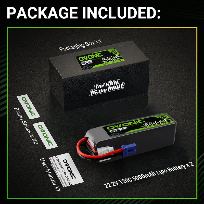 Ovonic Car 6S 5000mAh 22,2V 120C Lipo-Akkupack mit EC5-Stecker (2 Stück)