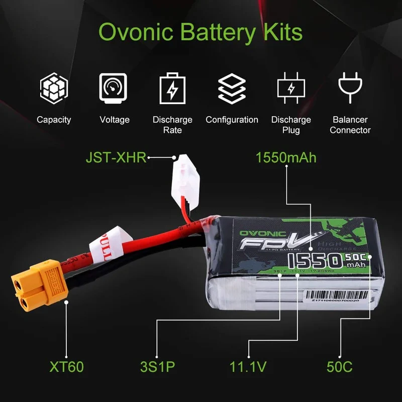 Ovonic FPV 3S LiPo Akku 1550mAh 50C 11,1V mit XT60 Stecker