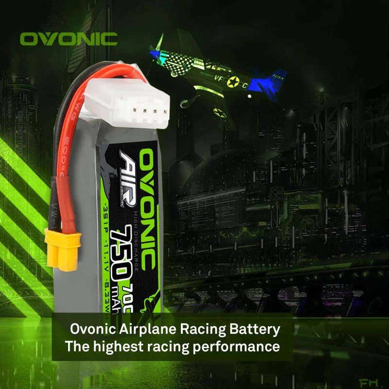 Ovonic Air 3S LiPo Akku 750mAh 11,1V 70C für RC-Helikopter LOGO 200 - XT30-Stecker (2 Stück)