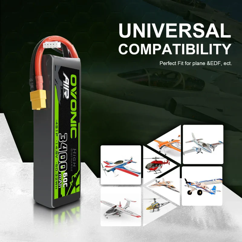 Ovonic Air 4S LiPo Akku 3400mAh 14,8V 60C für RC-Flugzeuge mit XT60 und Deans-Stecker