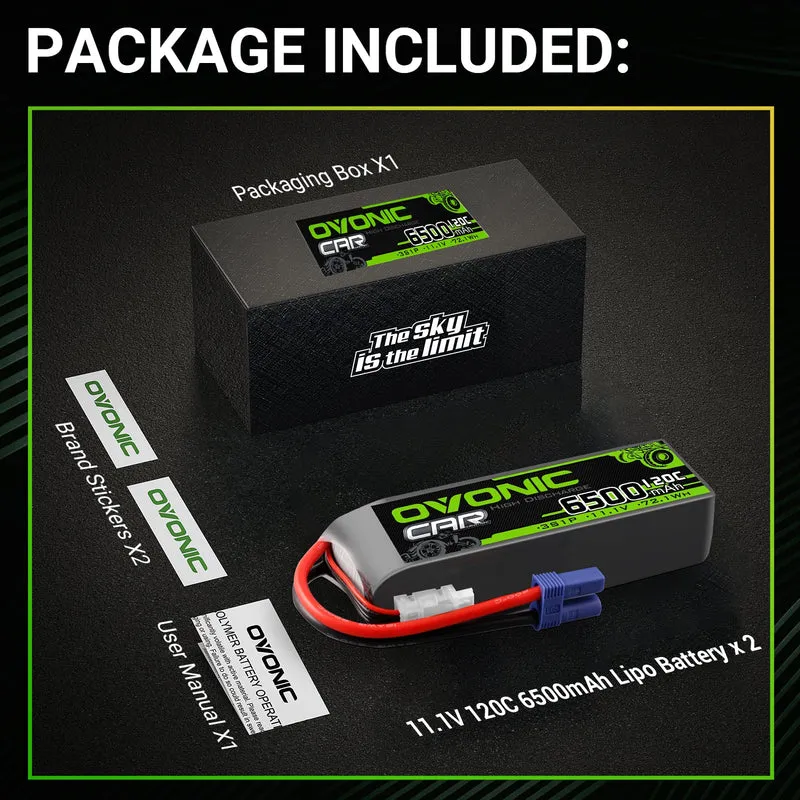 Ovonic Car 3S LiPo Akku 6500mAh 11,1V 120C Hardcase LiPo Akku mit EC5-Stecker (2 Stück)