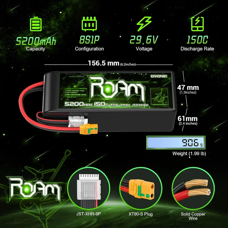 Ovonic Roam Series 8S LiPo Akku 5200mAh 8S1P 150C 29,6V XT90-S Anti Blitz Stecker