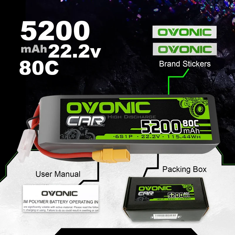 Ovonic Car 6S LiPo Akku 5200mAh 6S1P 80C 22,2V Akku mit XT90 Stecker