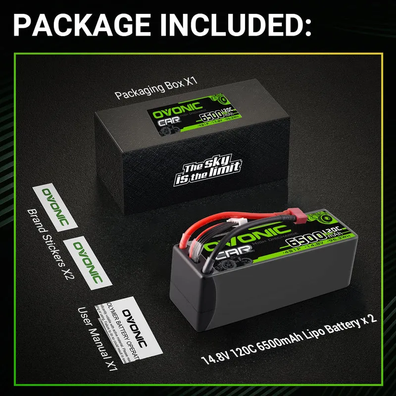 Ovonic Car 4S Lipo Akku 6500mAh 120C 14,8V RC Lipo Akku mit XT60 Stecker (2 Stück)