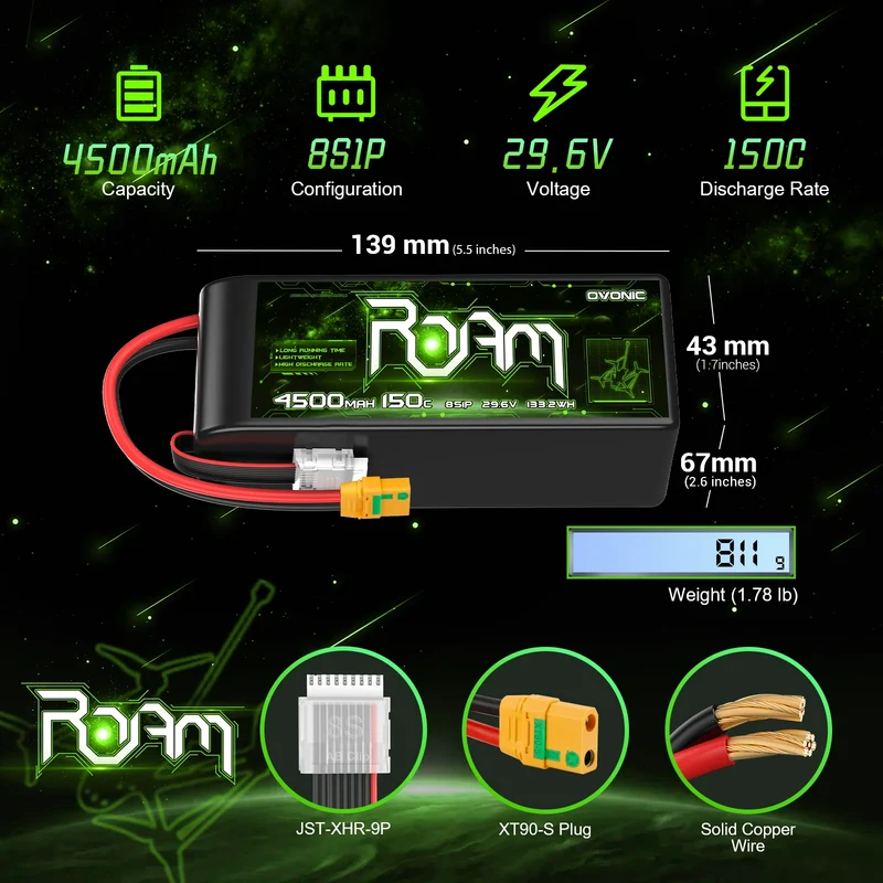 Ovonic Roam Series 8S Lipo Akku 4500mAh 8S1P 150C 29,6V und XT90-S