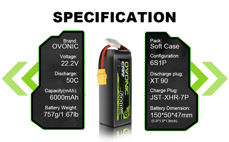 Ovonic Car 6S Lipo Akku 6000mAh 6S1P 50C 22,2V RC Lipo Akku mit XT90 Stecker