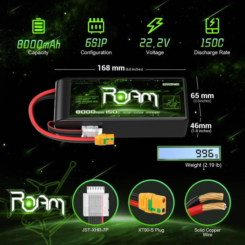 Ovonic Roam Serie 6S Lipo Akku 8000mAh 6S1P 150C 22,2V mit XT90-S