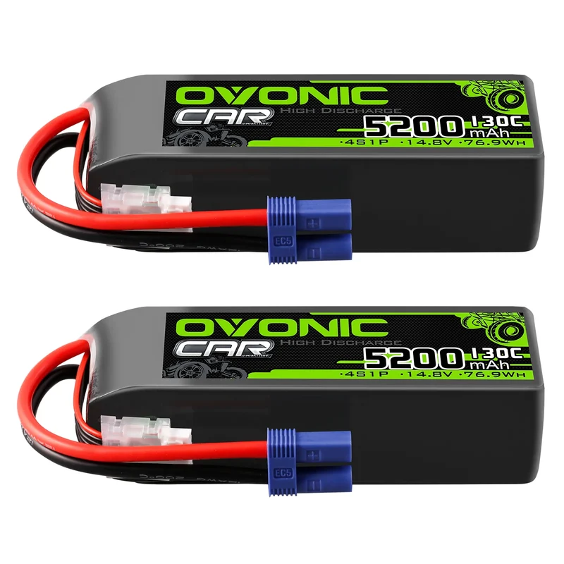 Ovoniv Car 4S 5200mAh Lipo Akku 130C 14,8V RC Lipo Akku mit EC5 Stecker (2 Stück)