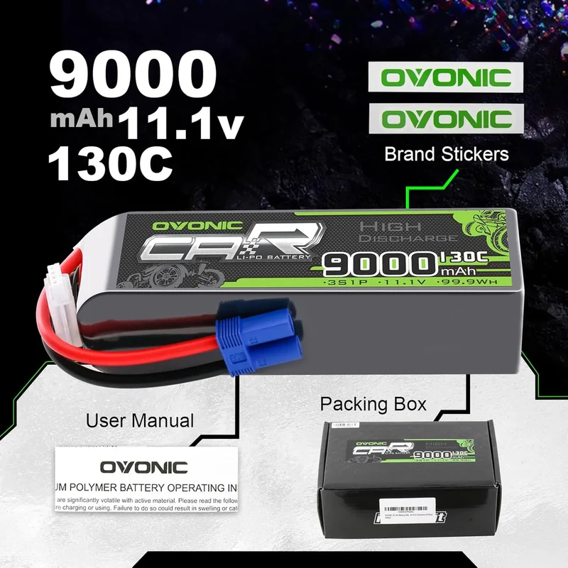 Ovonic Car 3S 9000mAh Lipo Akku 130C 11,1V mit EC5 Stecker (2 Stück)