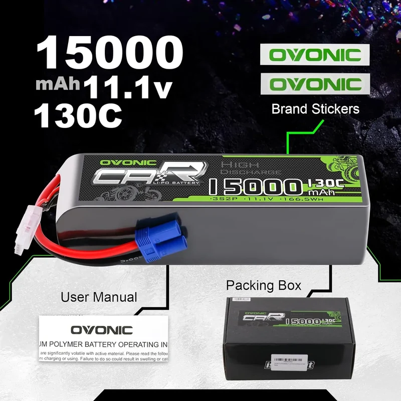 Ovonic Car 3S 15000mAh Lipo Akku 130C 11,1V RC Lipo Akku mit EC5 Stecker (2 Stück)