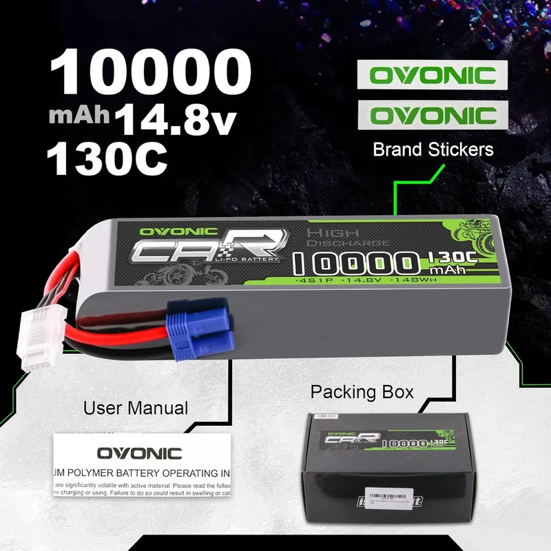 Ovonic Car 2S 10000mAh 130C 14,8V RC Lipo Akku mit EC5 Stecker (2 Stück)