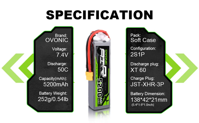 Ovonic Air 2S 5200mAh 50C 7,4V LiPo Akku mit XT60 Stecker