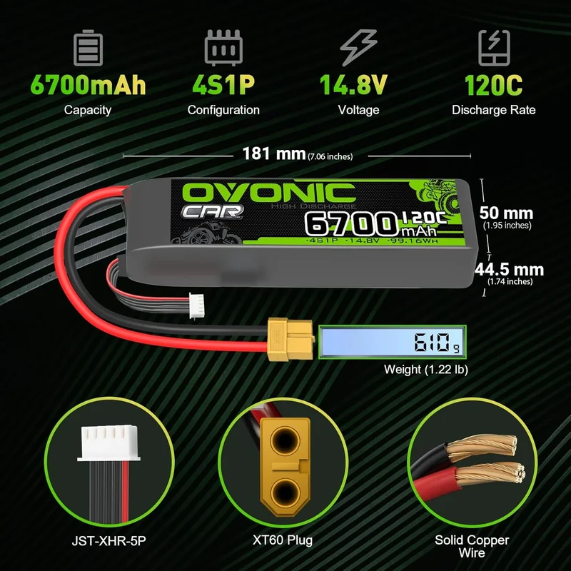Ovonic Car 4S 6700mAh 120C 14,8V Lipo Akku Lipo Akku mit XT60 Stecker (2 Stück)