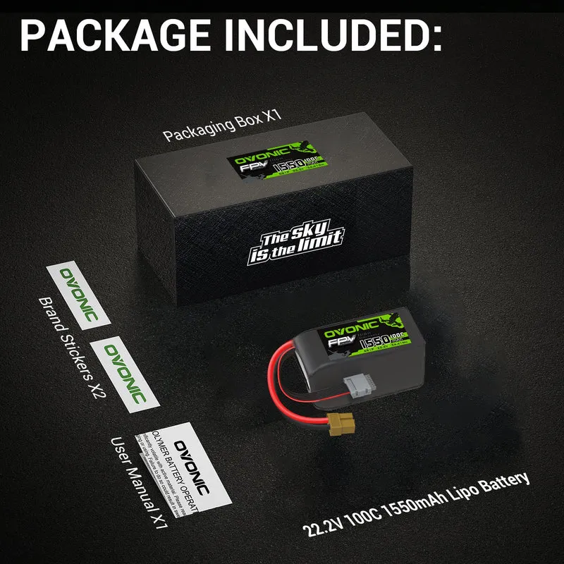 Ovonic FPV 6S 1550mAh 6S 100C LiPo Akku 22,2V Pack mit XT60-Stecker (4 Stück)