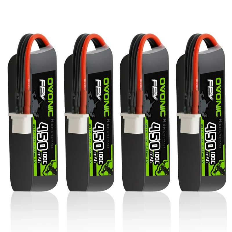 OVONIC FPV 2S 450mAh Lipo Akku 2S1P 100C 7,6V LiHV LiPo-Akku mit BT3.0-Stecker (4 Stück)