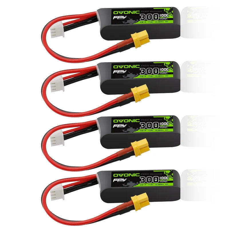OVONIC FPV 2S 300mAh Lipo Akku 2S1P 100C 7,6V LiHV LiPo Akku mit XT30 Stecker (4 Stück)