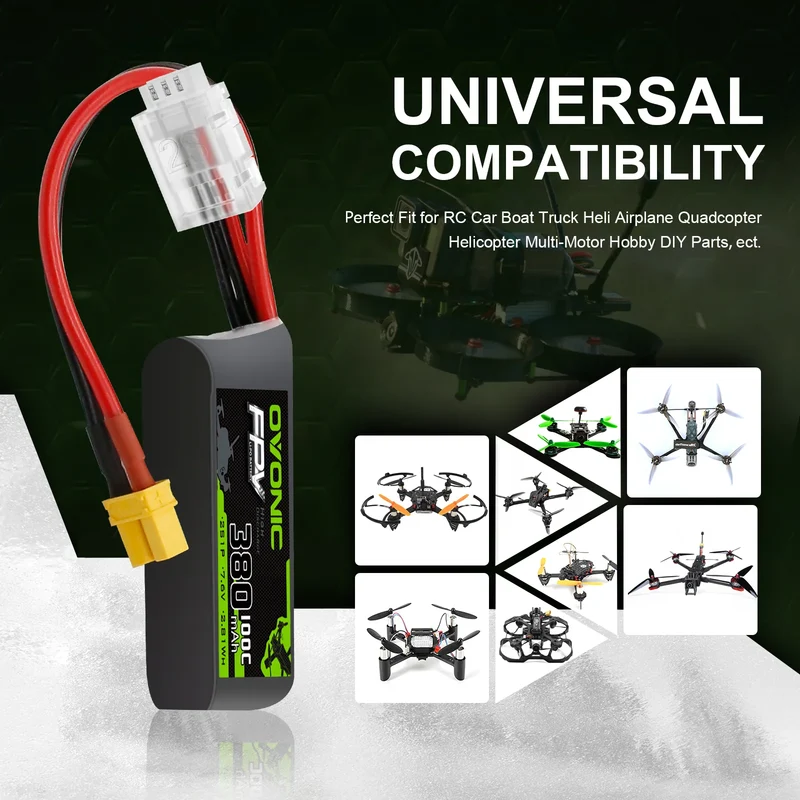 OVONIC FPV 2S 380mAh Lipo Akku 2S1P 100C 7,4V LiPo Akku mit XT30 Stecker (4 Stück)