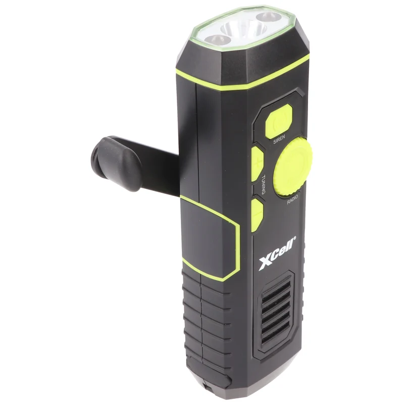Xcell Dynamo Taschenlampe mit FM Radio, Alarm und Powerbank-Funktion, Anti-Blackout, aufladbare Notfall-Leuchte, 4in1 LED-Taschenlampe