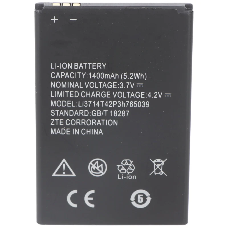 AccuCell Akku passend für ZTE Li3714T42P3h765039, ZTE Blade A3, A5, AF3, AF5, C341, T220, T221, T230, 1400mAh, 3.7V